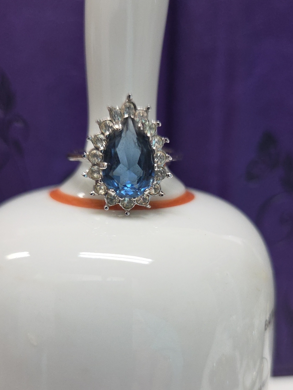 Blue Tanzenite Teardrop Halo Ring -